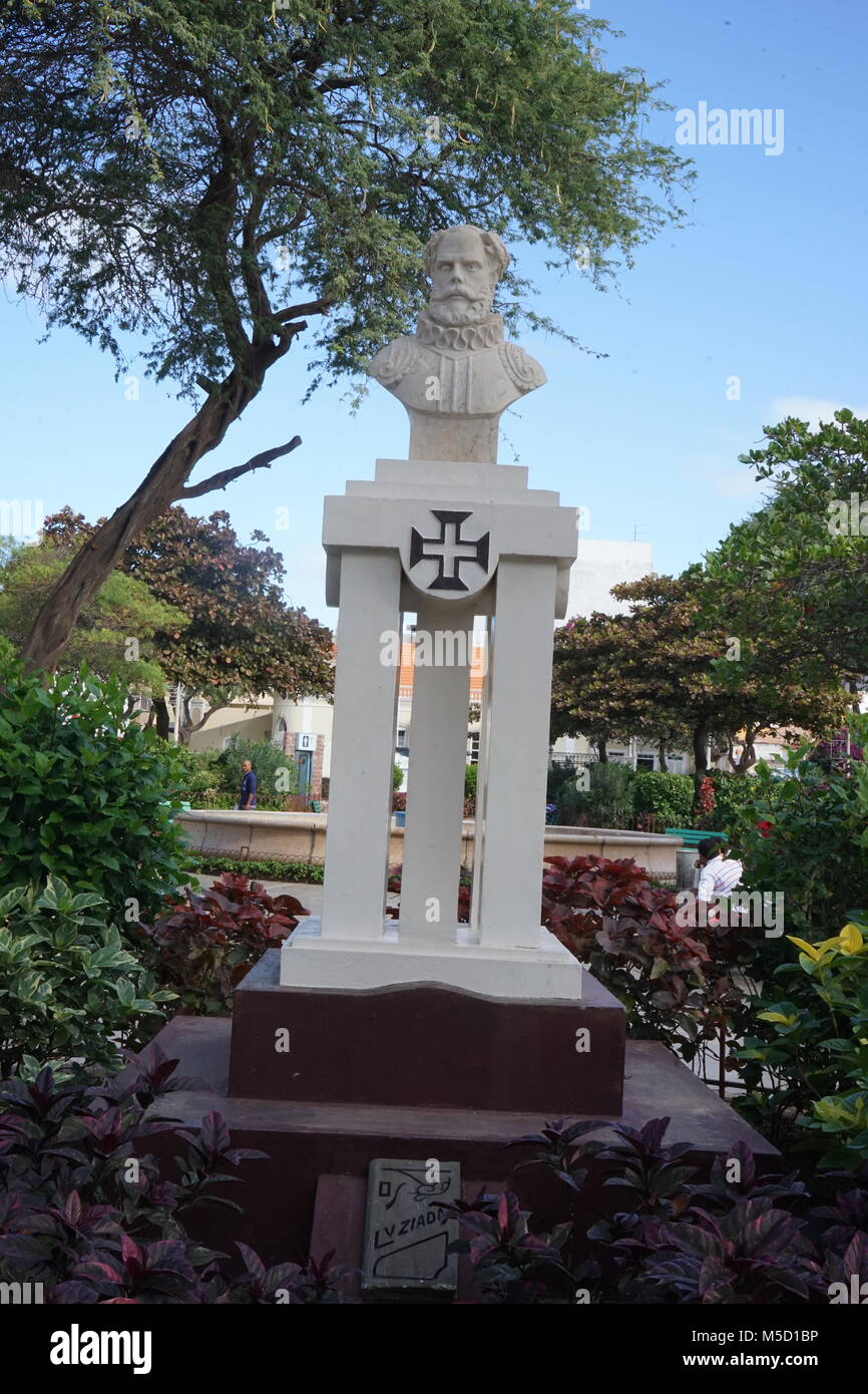 Statue von Luis Camöes Praça Nova, Mindelo, Sao Vicente, Kap Verde Stockfoto