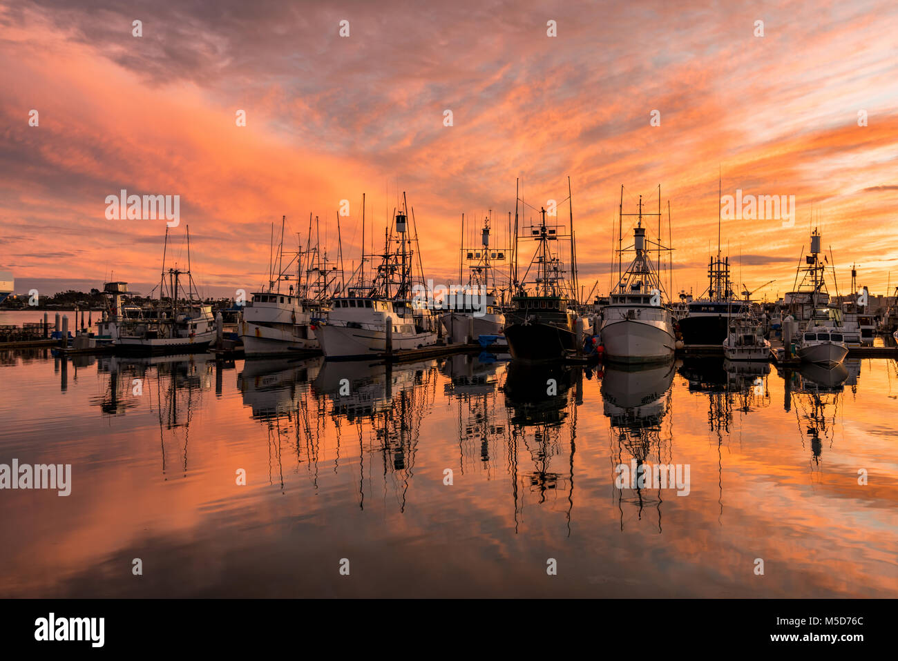 San Diego Fischereiflotte bei Sonnenuntergang Stockfoto
