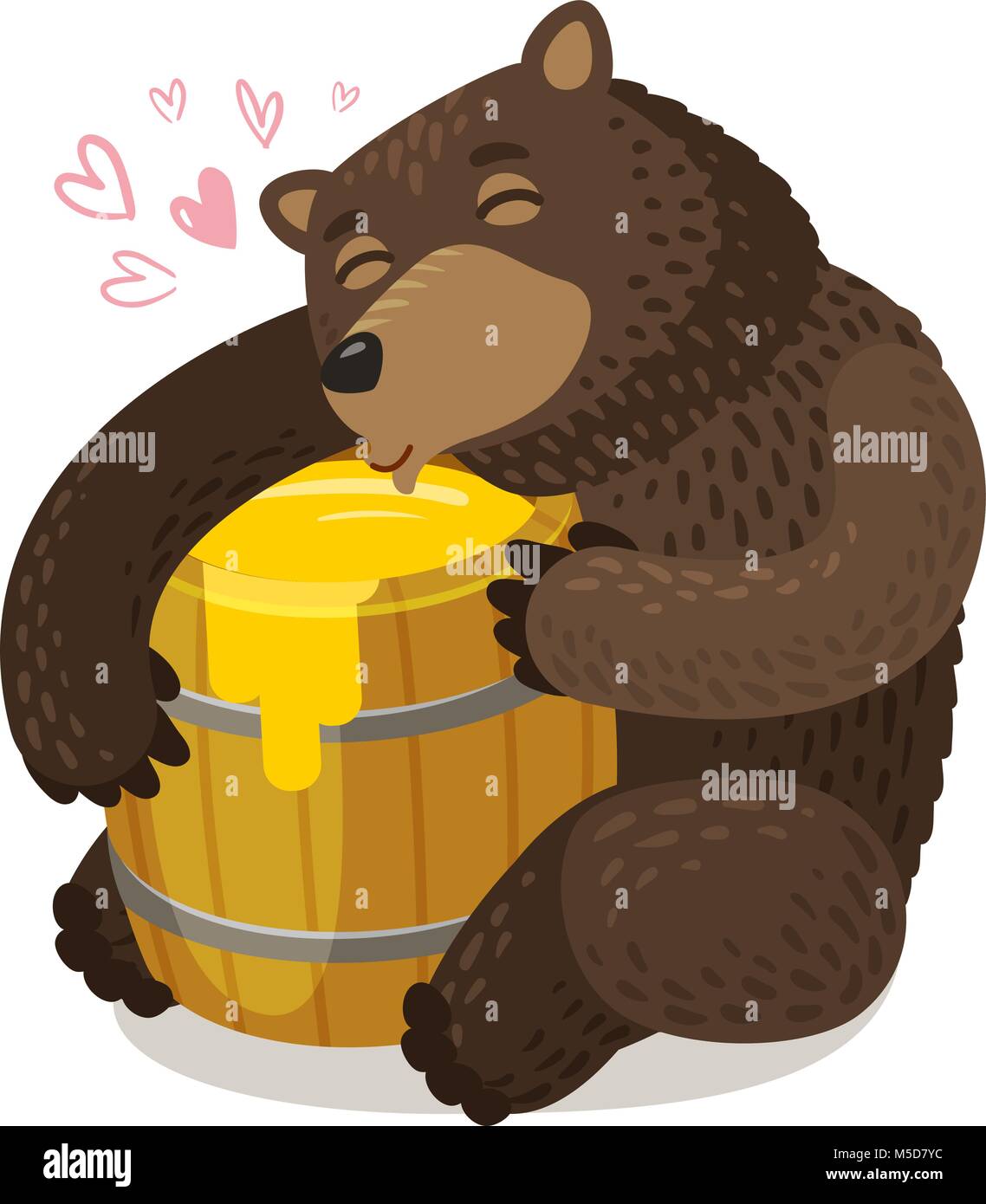 Happy bear hugs Holzfass von Honig. Cartoon Vector Illustration Stock Vektor