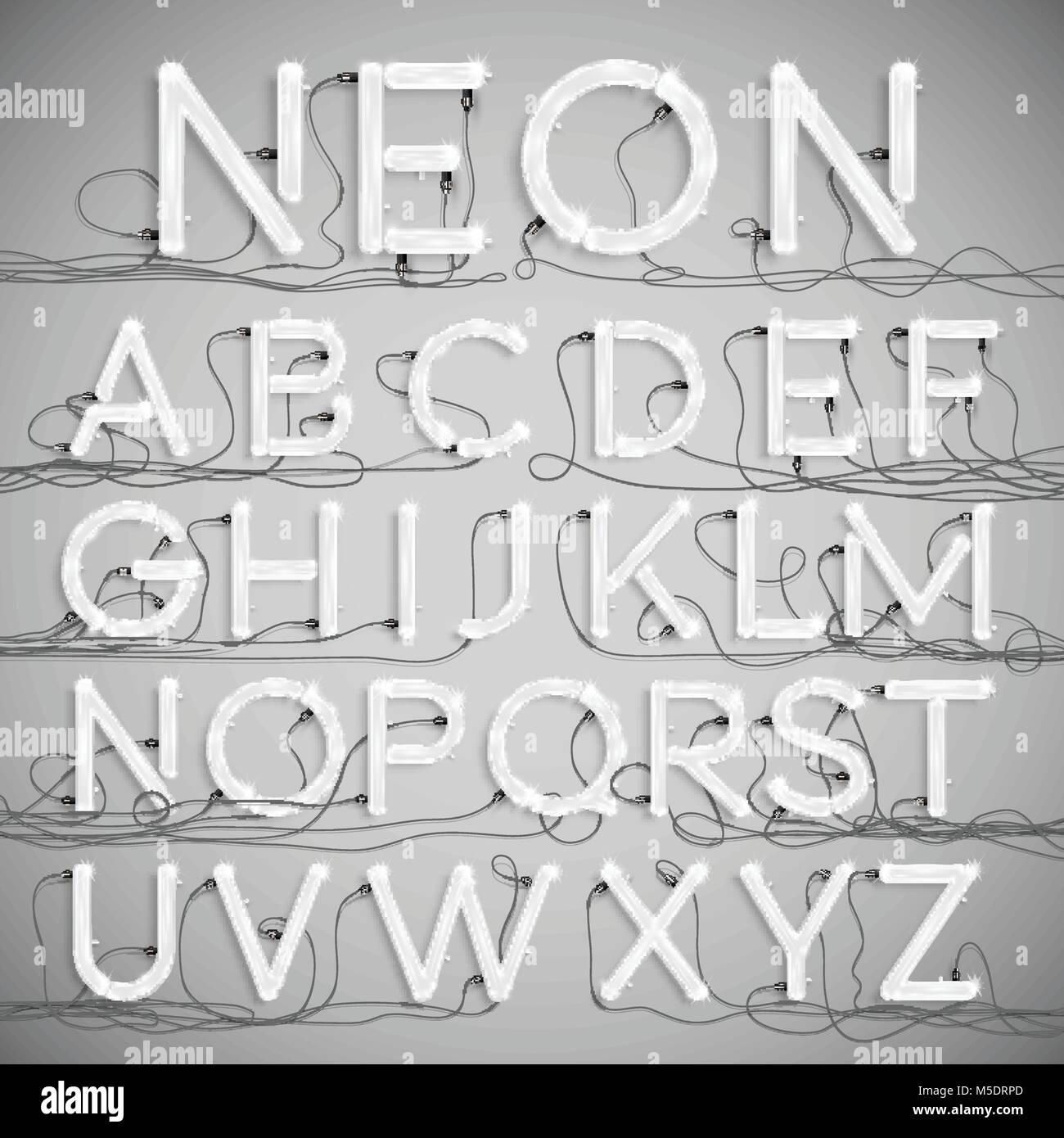 Realistische neon Alphabet mit Kabel (AUS), Vektor Stock Vektor