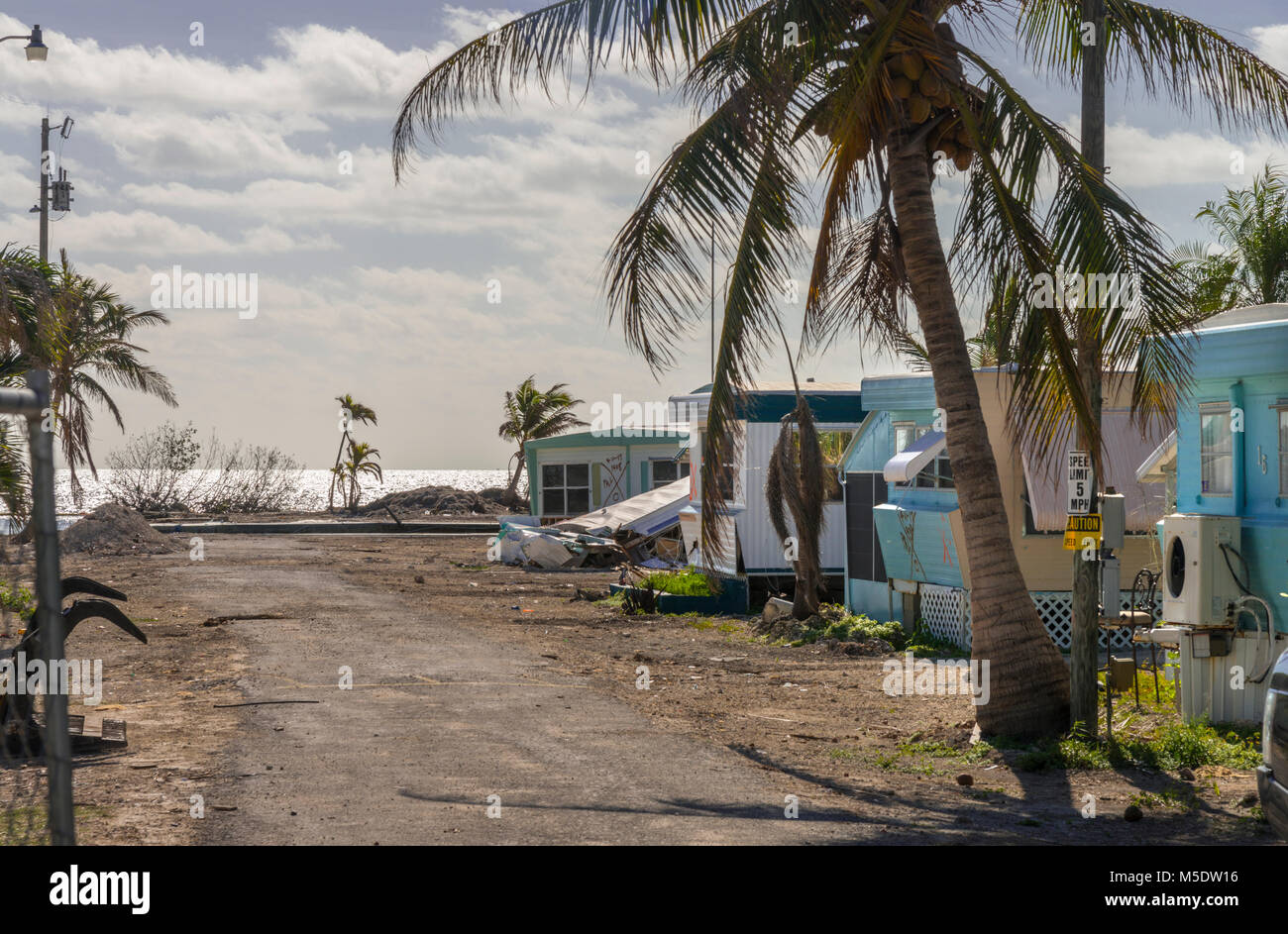 Hurricane Irma Sturm Schäden an verlassenen Trailer Park, Islamorada, Florida, USA Stockfoto