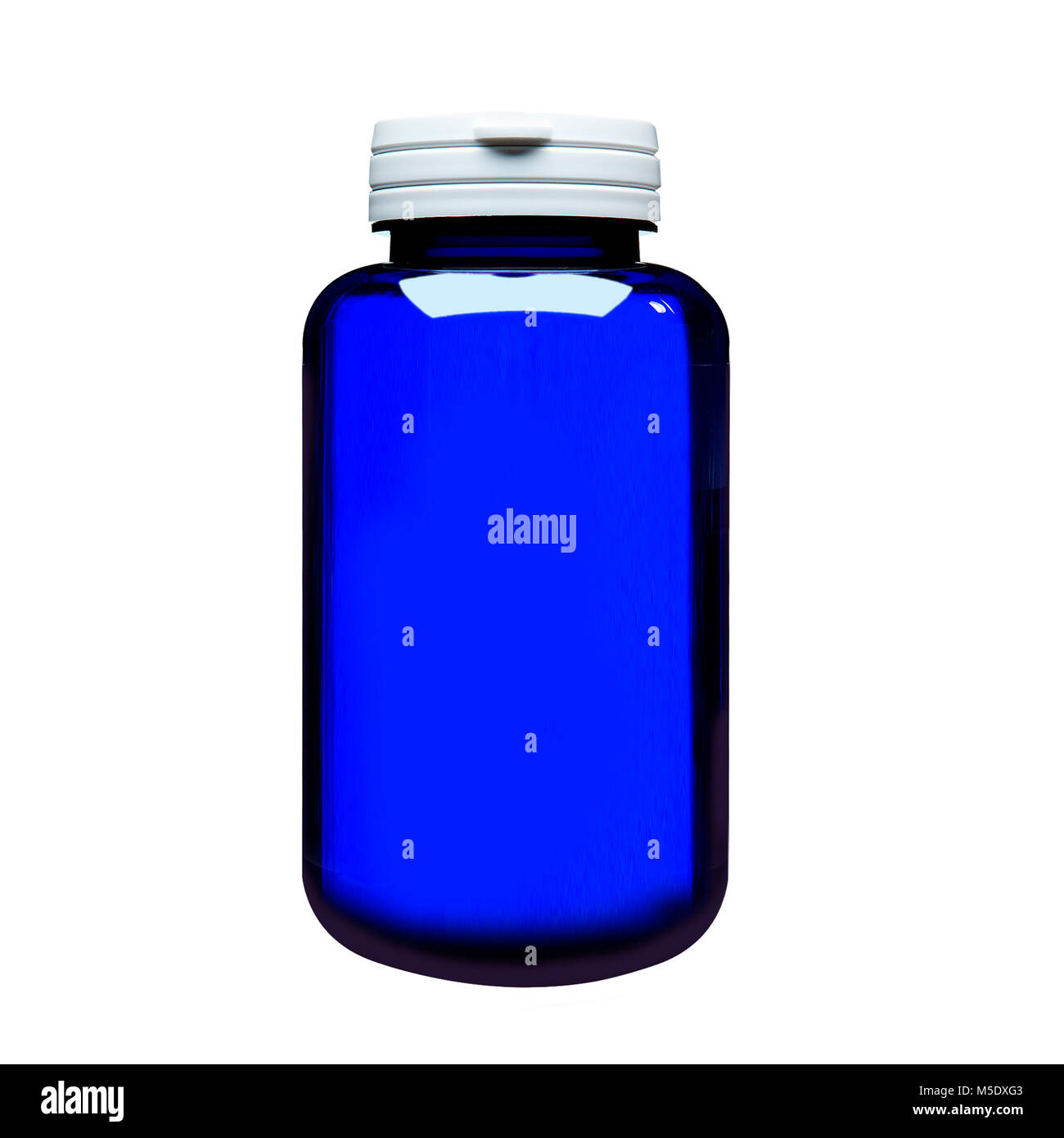 Blaue Medizin Flasche mit Top Stockfoto