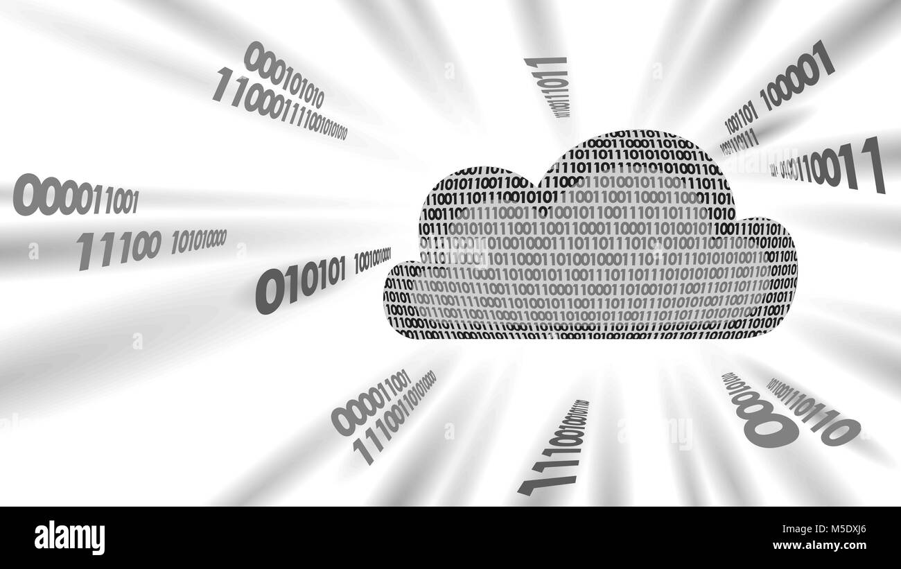 Cloud Computing online Storage binären Code Nummern. Grosse Daten Informationen Zukunft moderne Internet Business Technology. Grau Weiß schwarzweiß Global File Exchange verfügbar Hintergrund Vector Illustration Stock Vektor