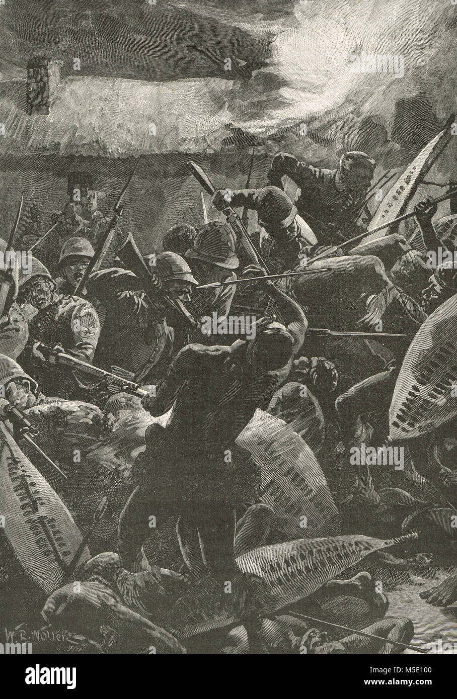 Die Verteidigung von rorke's Drift, 22./23. Dezember 1879, der auch als die Schlacht von rorke's Drift, Natal Provinz, Südafrika während der Anglo-Zulu Krieg bekannt Stockfoto