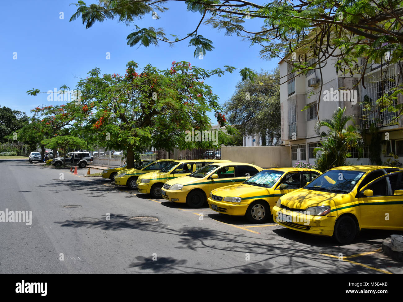 Eine Reihe von Taxis für Kunden in Maputo, der Hauptstadt von Mosambik warten Stockfoto