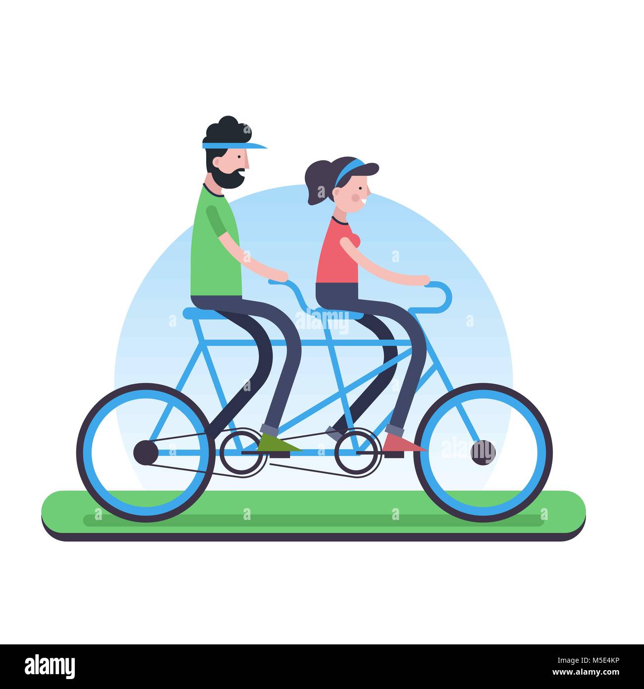Glückliches Paar Outdoor Reiten ein Tandem Bike zusammen. Umweltfreundliche green Team Bike Konzeption Illustration in trendigen Flat Style. EPS 10 Vektor. Stock Vektor