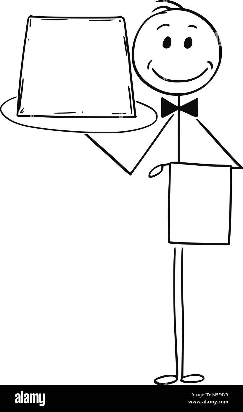 Cartoon von Kellner mit Tablett mit leer Zeichen Stock Vektor
