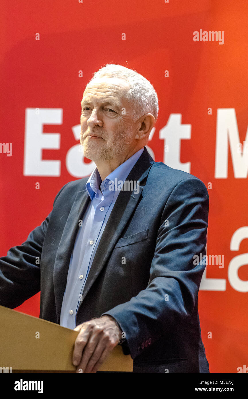 Jeremy Corbyn, der Führer der Labour Partei spricht, daß die East Midlands Labour Party Conference 2018. Stockfoto