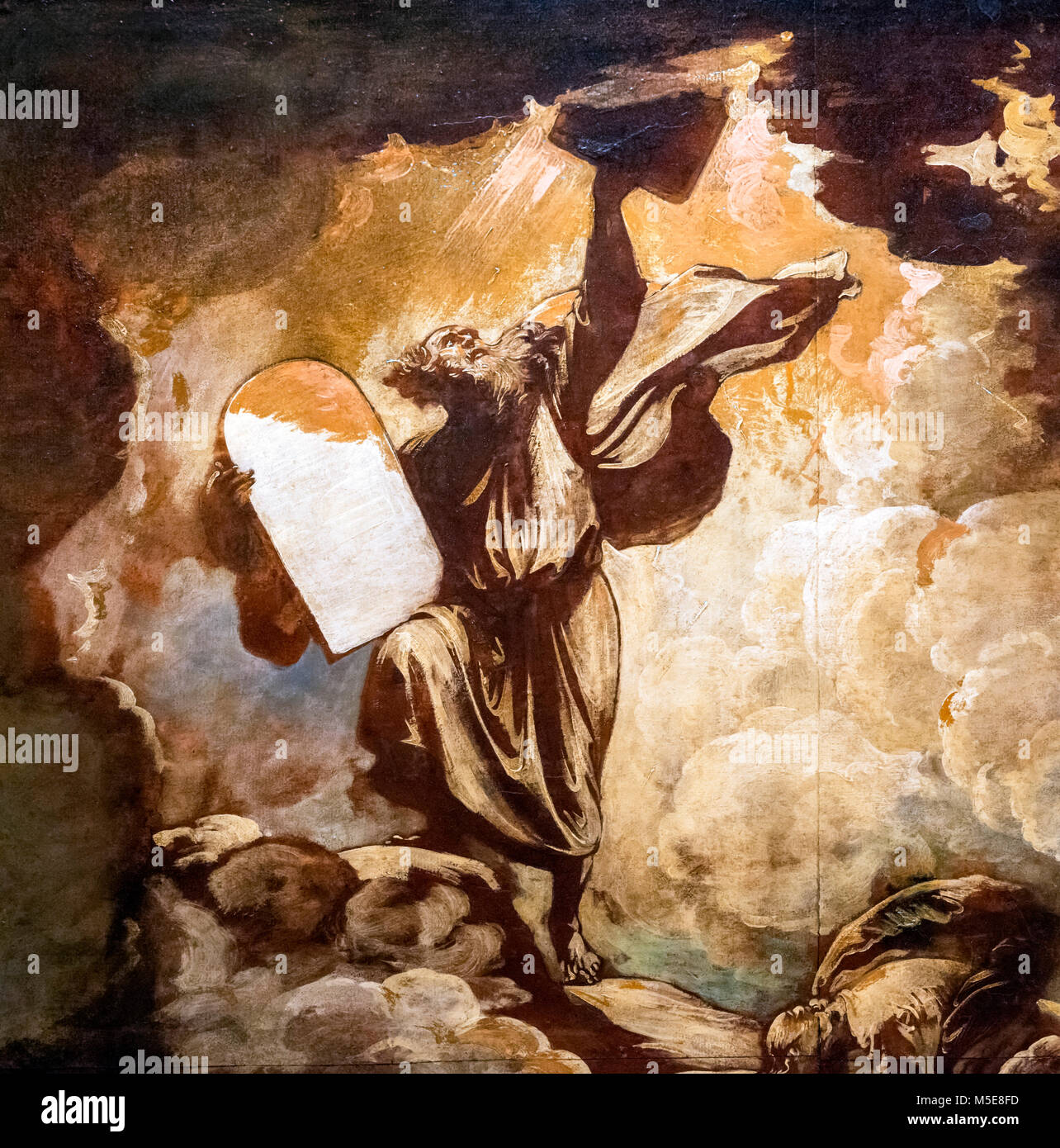 Mose und die Tabellen des Gesetzes von Benjamin West (1738-1820), Öl auf Papier, c 1780. Dies ist eine vorbereitende Skizze für ein größeres Bild anzeigen Moses die Zehn Gebote von Gott empfangen. Stockfoto