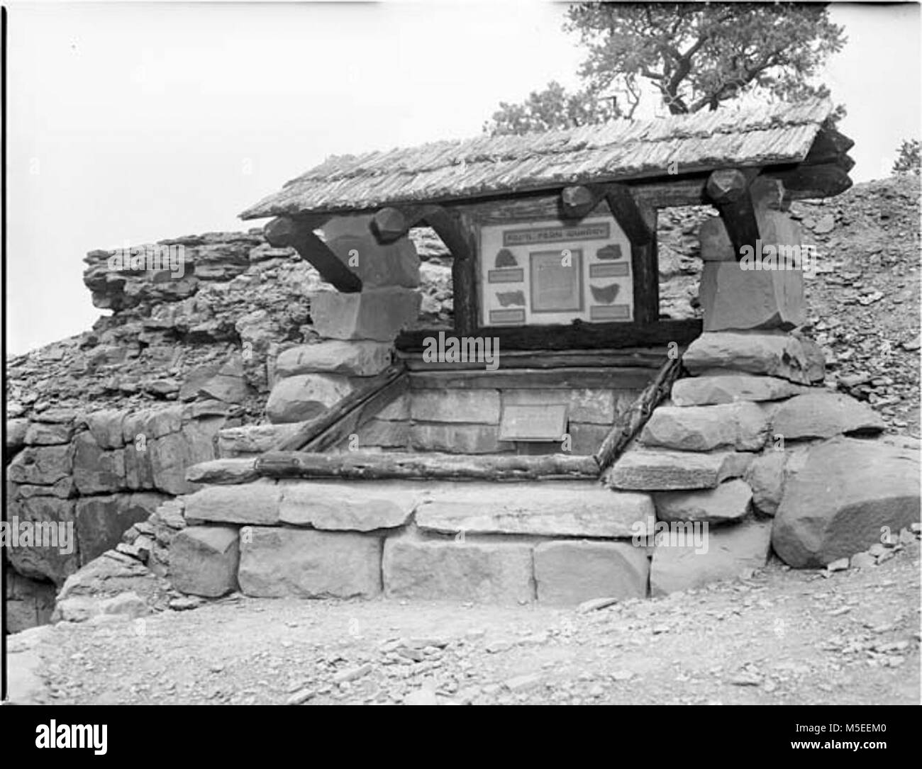 Grand Canyon Fossil Fern Ausstellung CEDAR RIDGE FOSSIL FERN Ausstellung mit frühen interpretierende Beschilderung. S KAIBAB VERSUCH. Ca. 1940? Stockfoto