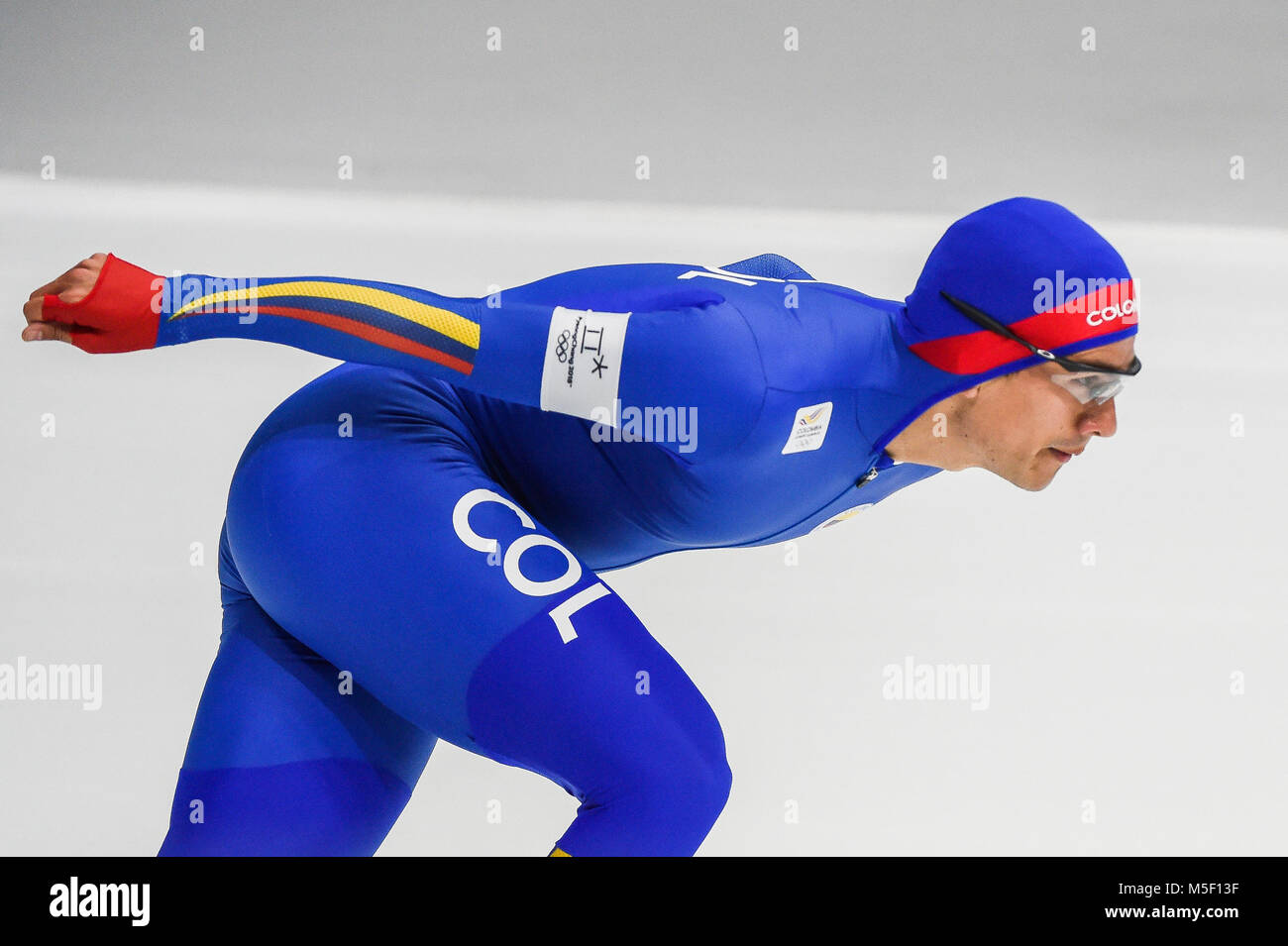 Februar 23, 2018: Pedro Causil von Kolumbien. auf 1000 Meter bei Olympischen Winterspielen speedskating, Gangneung Südkorea. Ulrik Pedersen/CSM Stockfoto