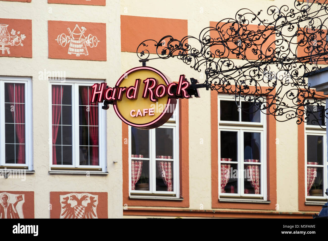 Hard Rock Cafe Zeichen in der Altstadt von München, Bayern, Deutschland, Europa Stockfoto
