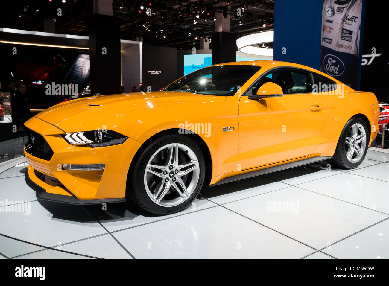 FRANKFURT, Deutschland - 13.SEPTEMBER 2017: 2018 Ford Mustang GT-Sportwagen auf der Frankfurter Automobilausstellung IAA. Stockfoto