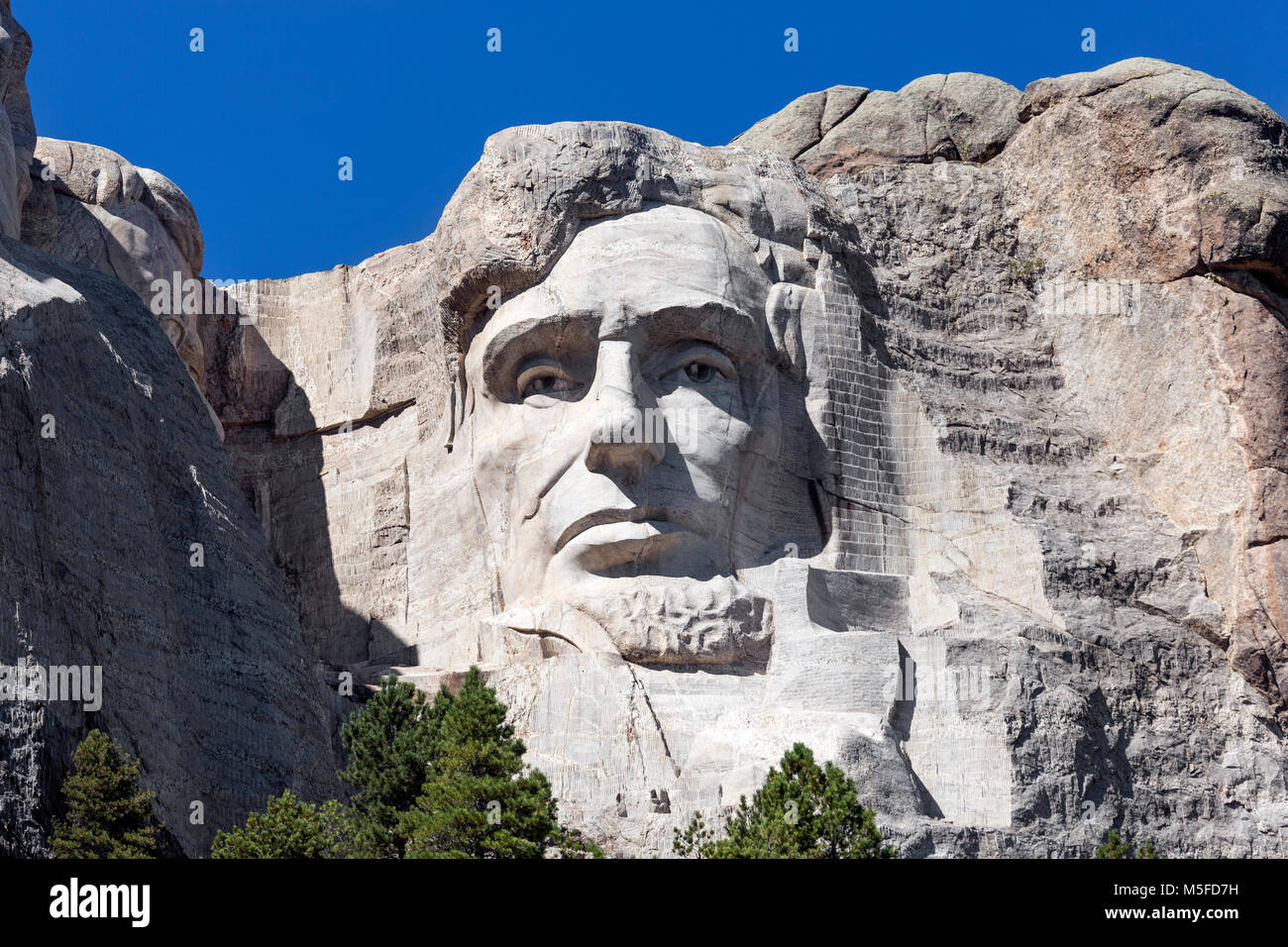 SD 00009-00 ... South Dakota - Abraham Lincon geschnitzt in einem Berghang am Mount Rushnore National Memorial. Stockfoto