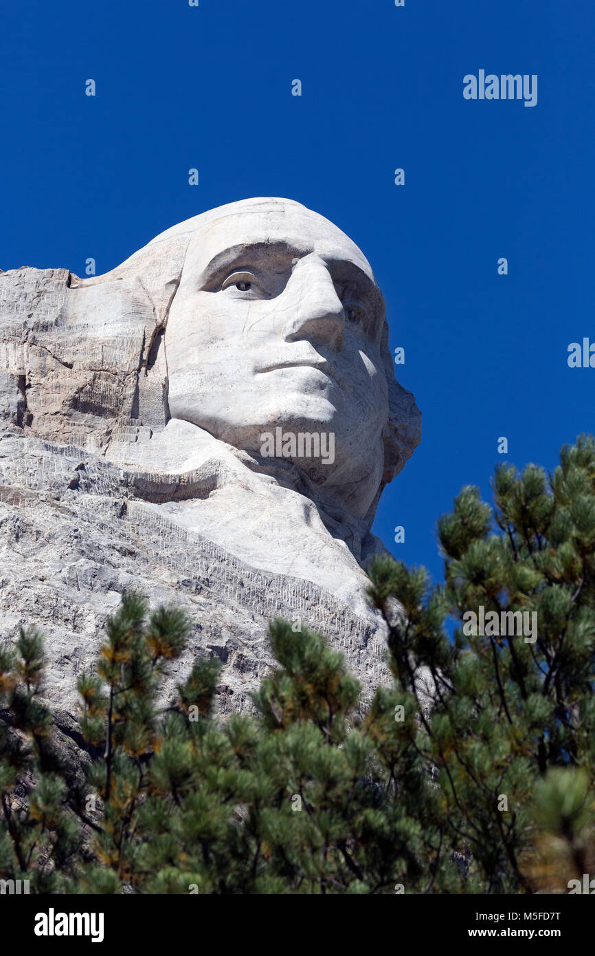 SD 00011-00 ... South Dakota - Presedent George Washington geschnitzt in einem Berghang am Mount Rushmore National Memorial. Stockfoto