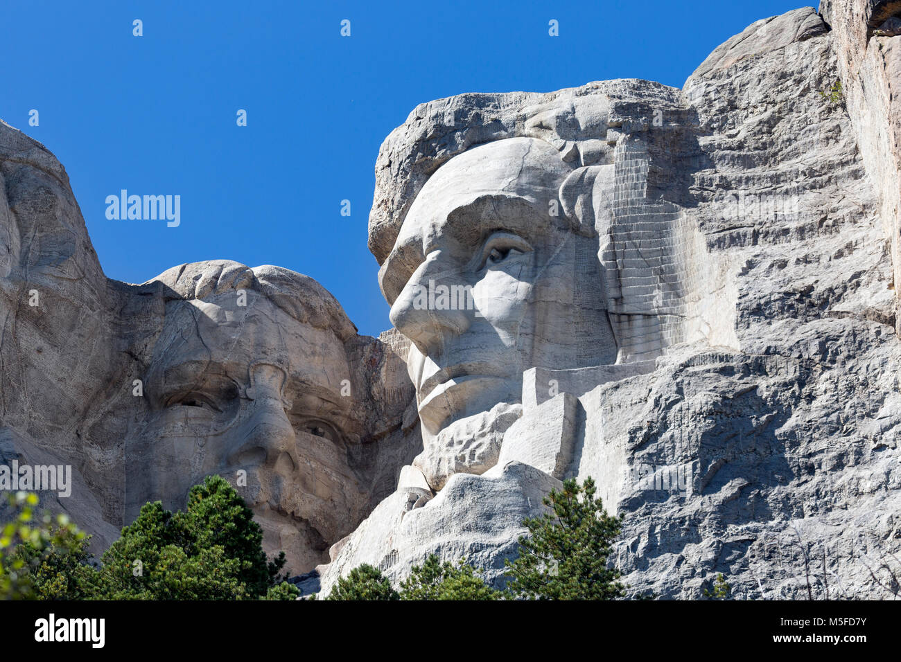 SD 00012-00 ... South Dakota - Presedents Abraham Lincoln und Theodore Roosevelt geschnitzt in einem Berghang am Mount Ruchmore nationalen Memormal. Stockfoto