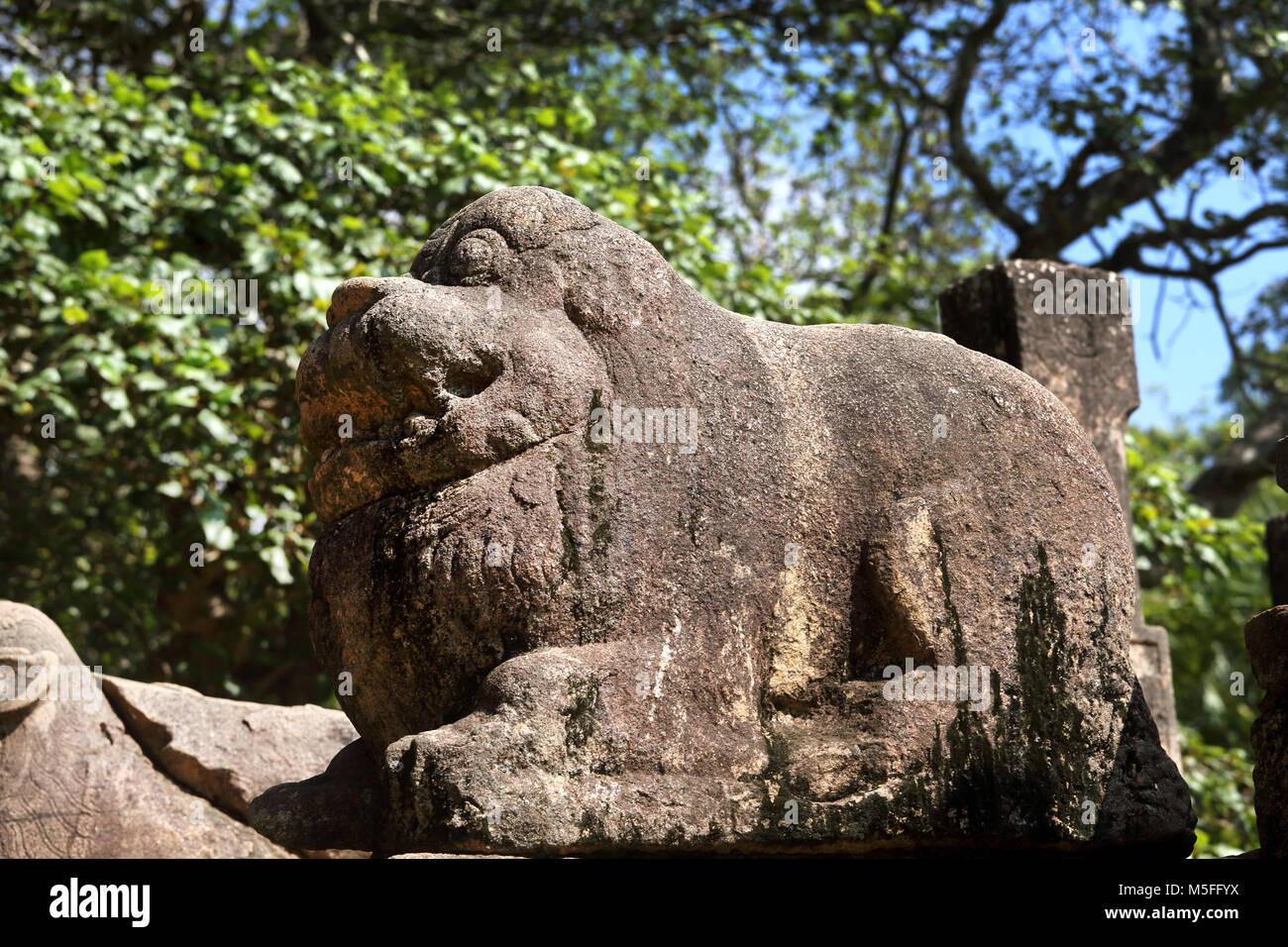 Polonnaruwa North Central Provinz Sri Lanka Chinthe flankieren den Eingang von King's Rat Kammer Stockfoto