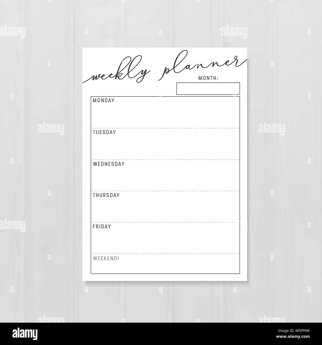 Vertikale wöchentlicher Planer Schwarz und Weiß, Schreibwaren Veranstalter für tägliche Pläne, Vektor weekly planner Template, Zeitpläne. Abbildung gezeichnet Stock Vektor