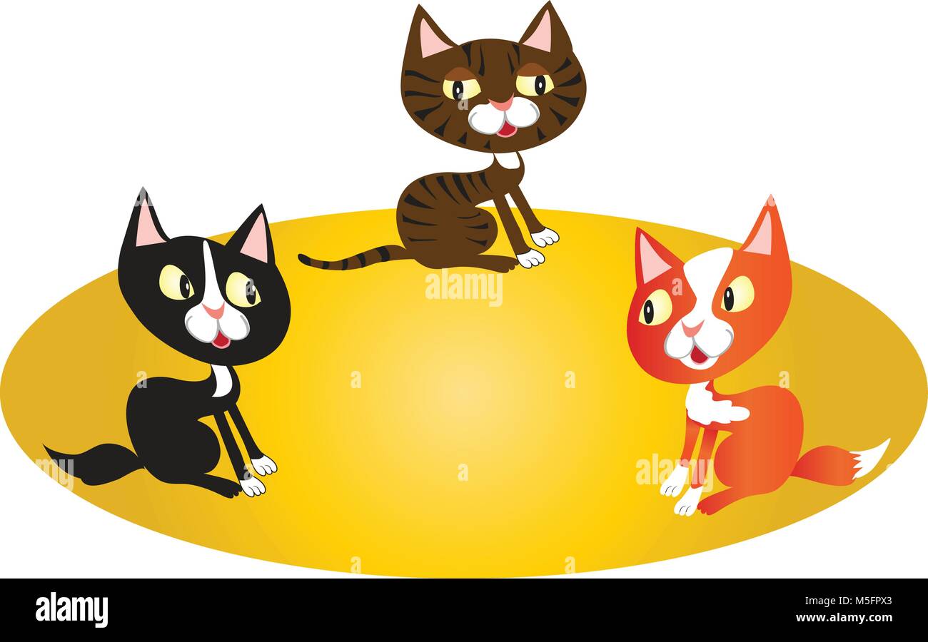 Drei cartoon Katzen in einem Kreis sitzen Stock Vektor