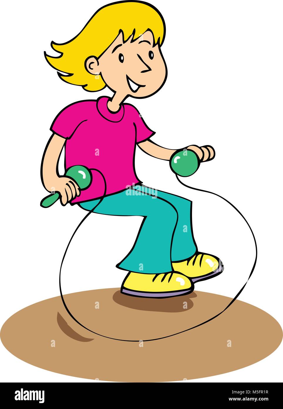 Eine Karikatur, die kleine Mädchen überspringen mit einem Springseil Stock Vektor