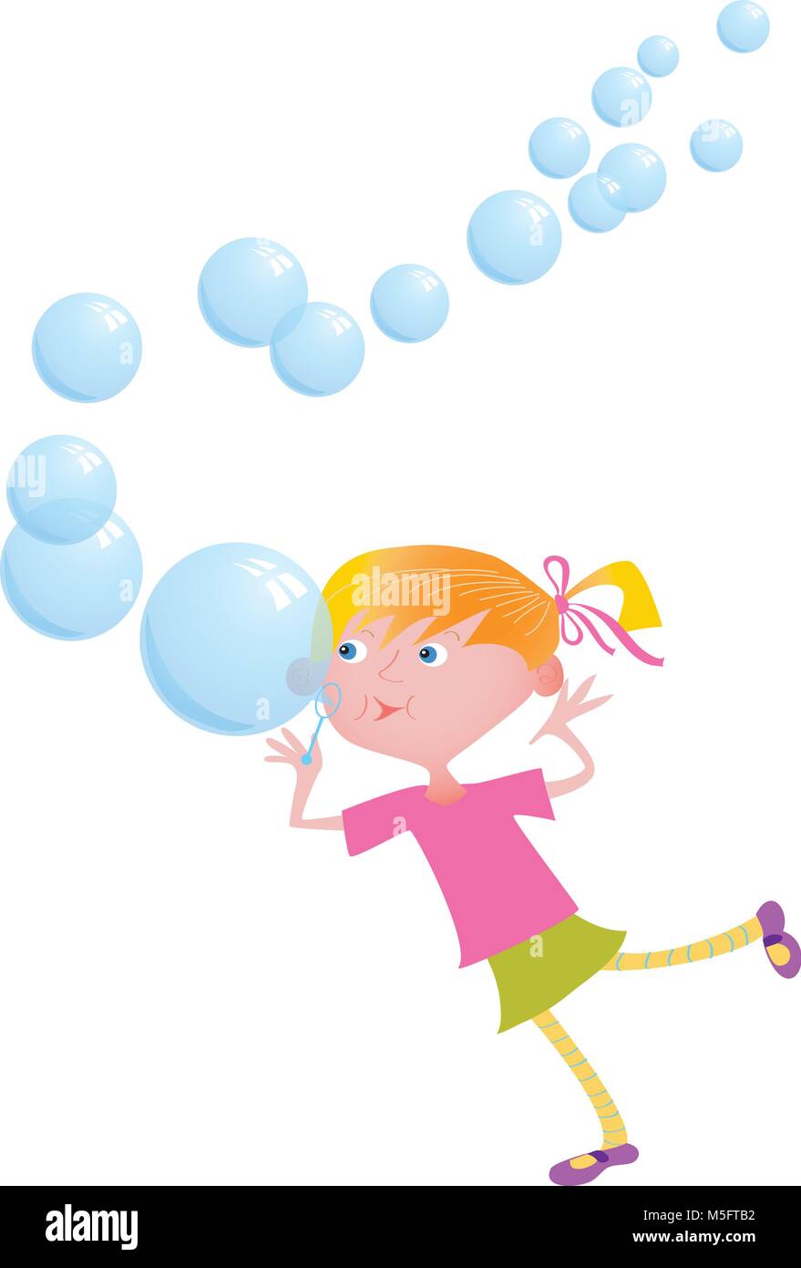 Ein Cartoon Mädchen bläst Bunte Blasen Stock Vektor