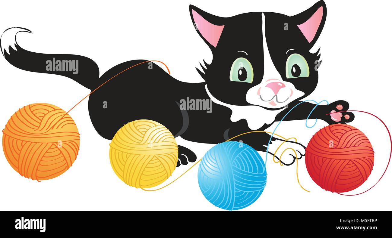 Ein Cartoon knuddeligen Kätzchen spielen mit Bällen aus Wolle Stock Vektor