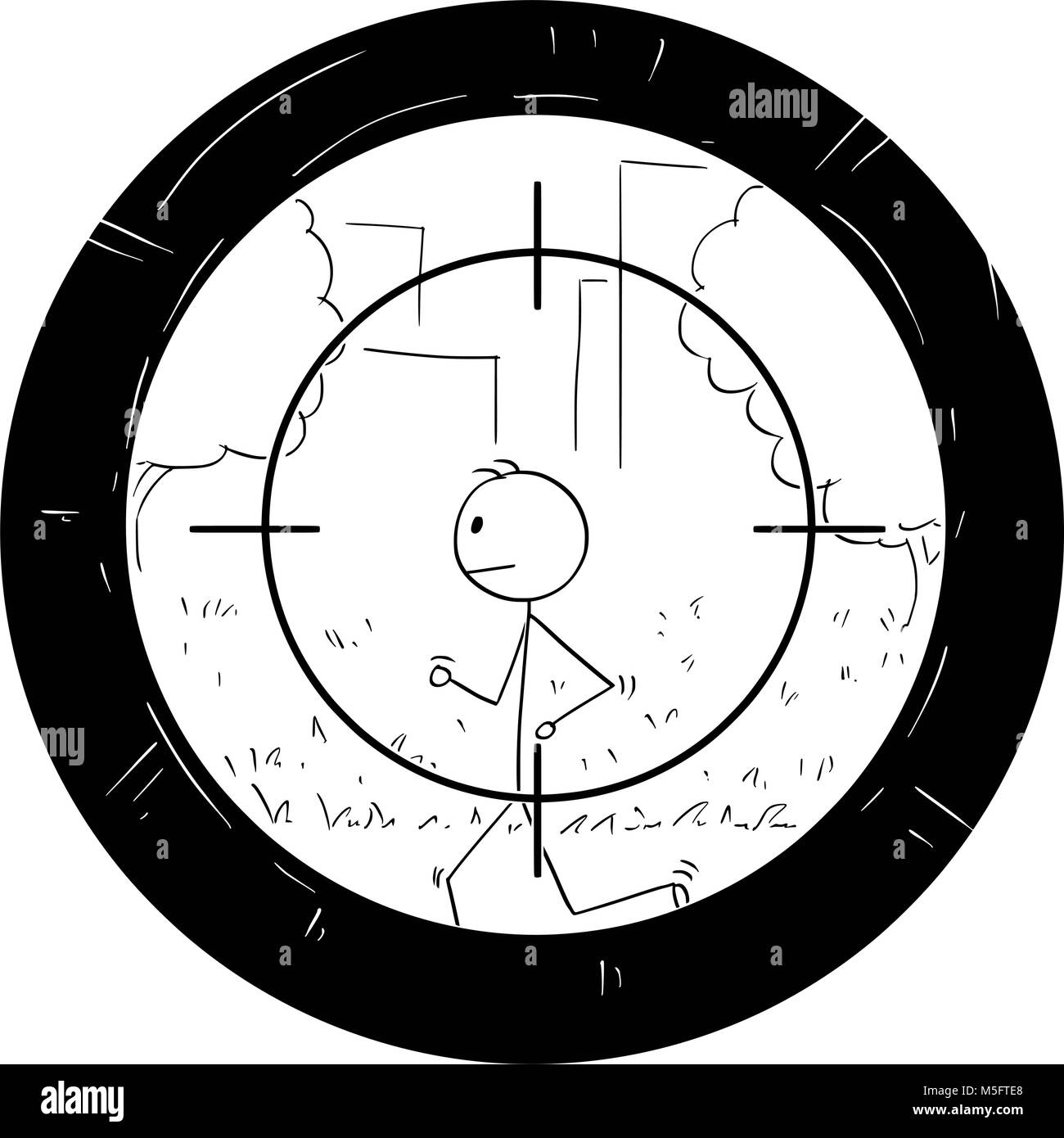 Cartoon des Menschen tun, Jog, gezielt durch Scharfschützen-zielfernrohr Stock Vektor