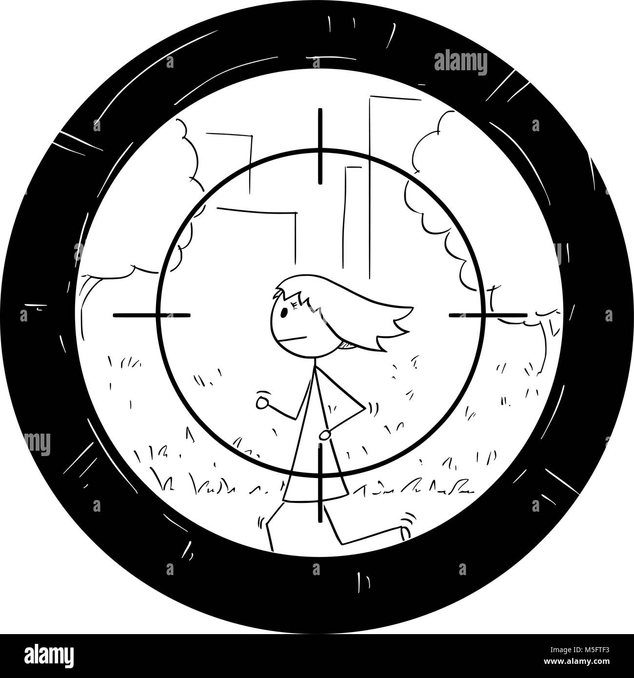 Cartoon von Frau tun, Jog, gezielt durch Scharfschützen-zielfernrohr Stock Vektor