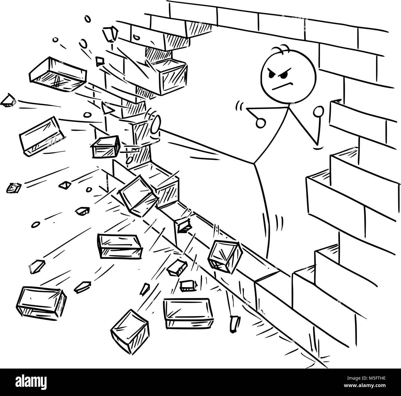 Cartoon von Geschäftsmann Kung Fu das Treten der Mauer Stock Vektor