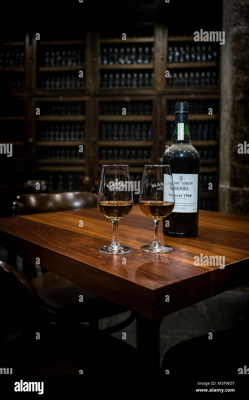 Blandy's Wine Lodge, Funchal Madeira, ein seit langem etabliertes Madeira Wein Produzenten und hat ein ausgezeichnetes Visitor Center im Zentrum von Funchal. Stockfoto