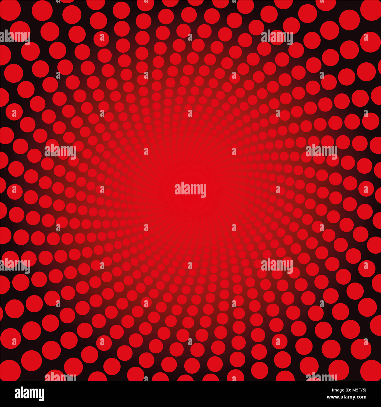 Spiral red dots Muster - mit feurig glühenden Zentrum - twisted Rundschreiben fractal Abbildung, kraftvoll und dynamisch. Stockfoto