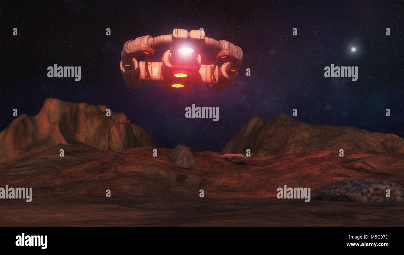 3D-Render. Außerirdisches Raumschiff UFO-Konzept Stockfoto