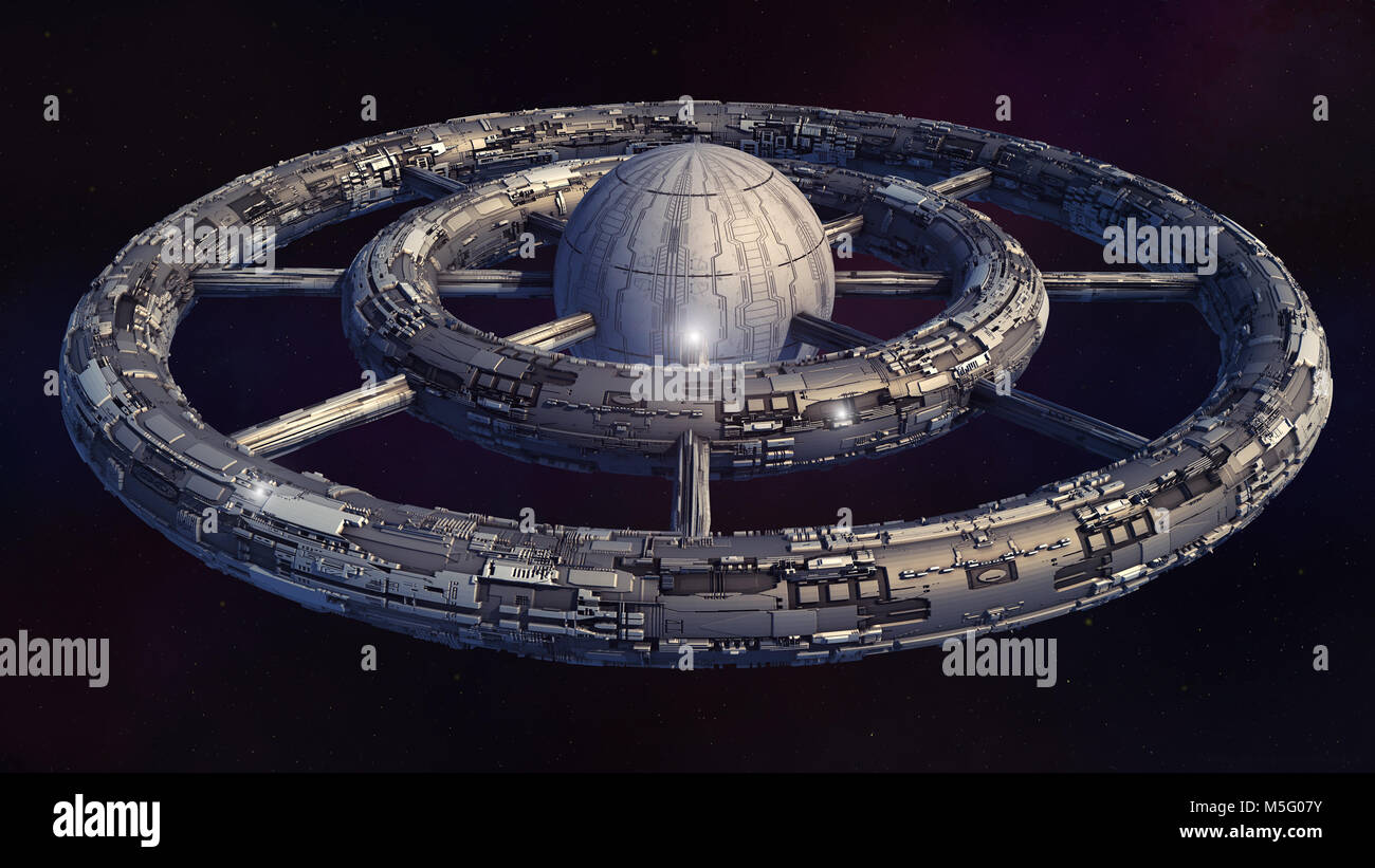 3D-Render. Außerirdisches Raumschiff UFO-Konzept Stockfoto