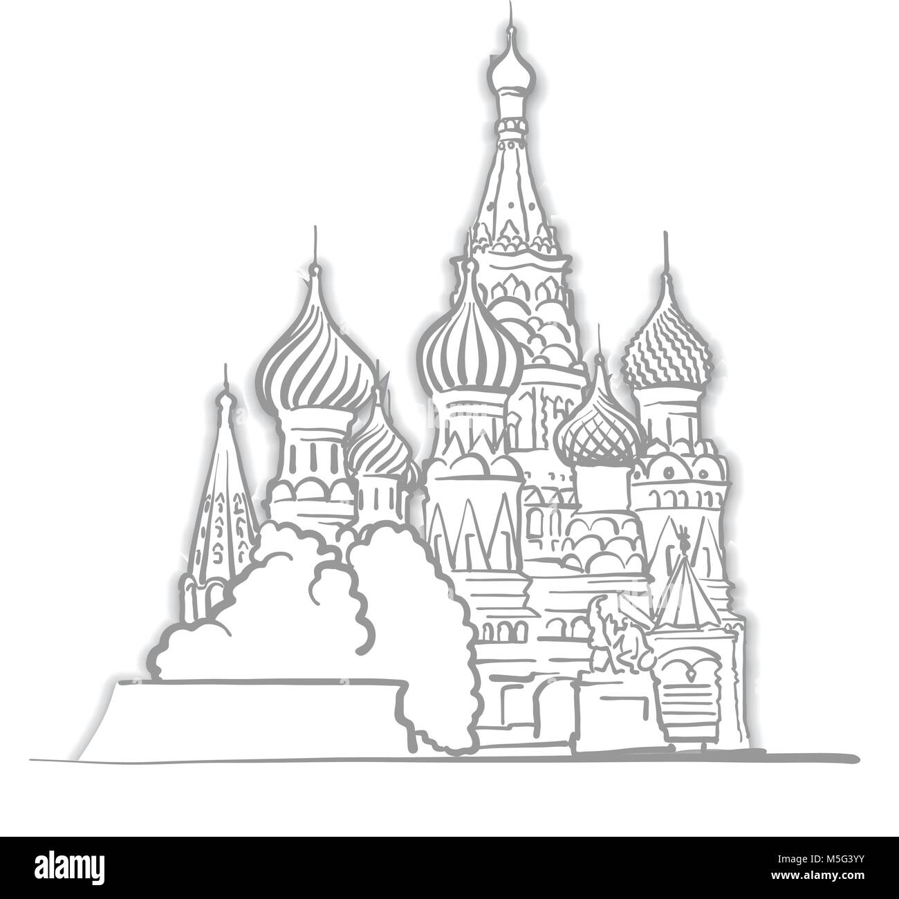 Moskau St. Basils Kathedrale Skizze. Line Art Zeichnung von Hand. Travel Design, Architektur Symbol für Grußkarten, vector Hintergrund. Stock Vektor