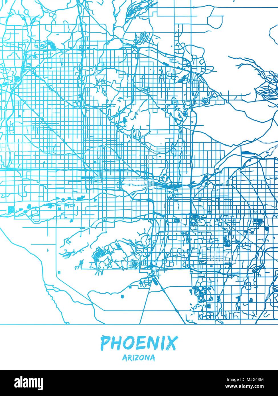 Phoenix Downtown und Umgebung Karte in blau schattierte Version mit vielen Details. Diese Karte von Phoenix enthält typische Sehenswürdigkeiten mit Raum für zusätzliche Stock Vektor