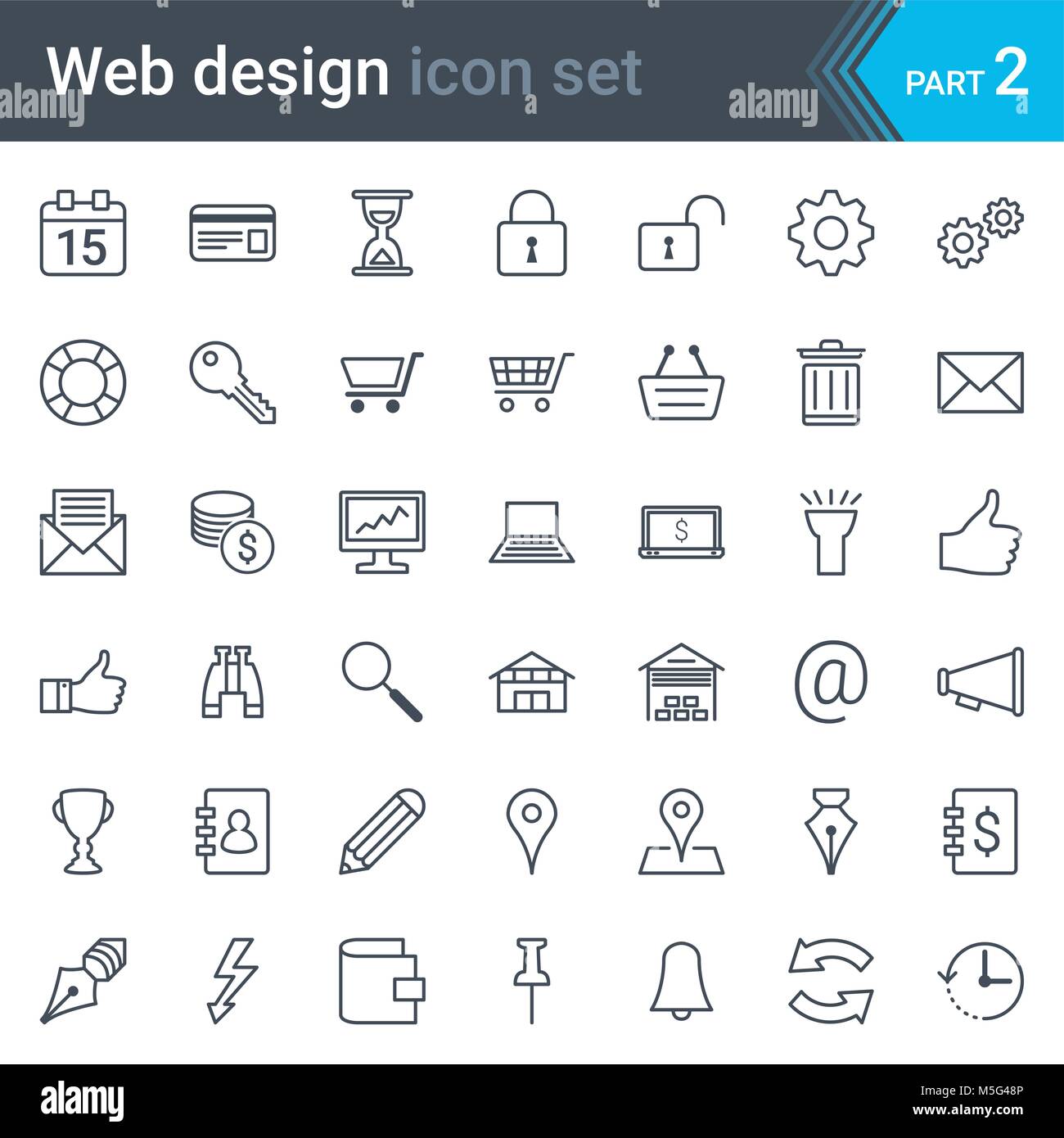 Web Design, SEO und Entwicklung dünne Linie vektor Icon Set auf weißem Hintergrund Stock Vektor