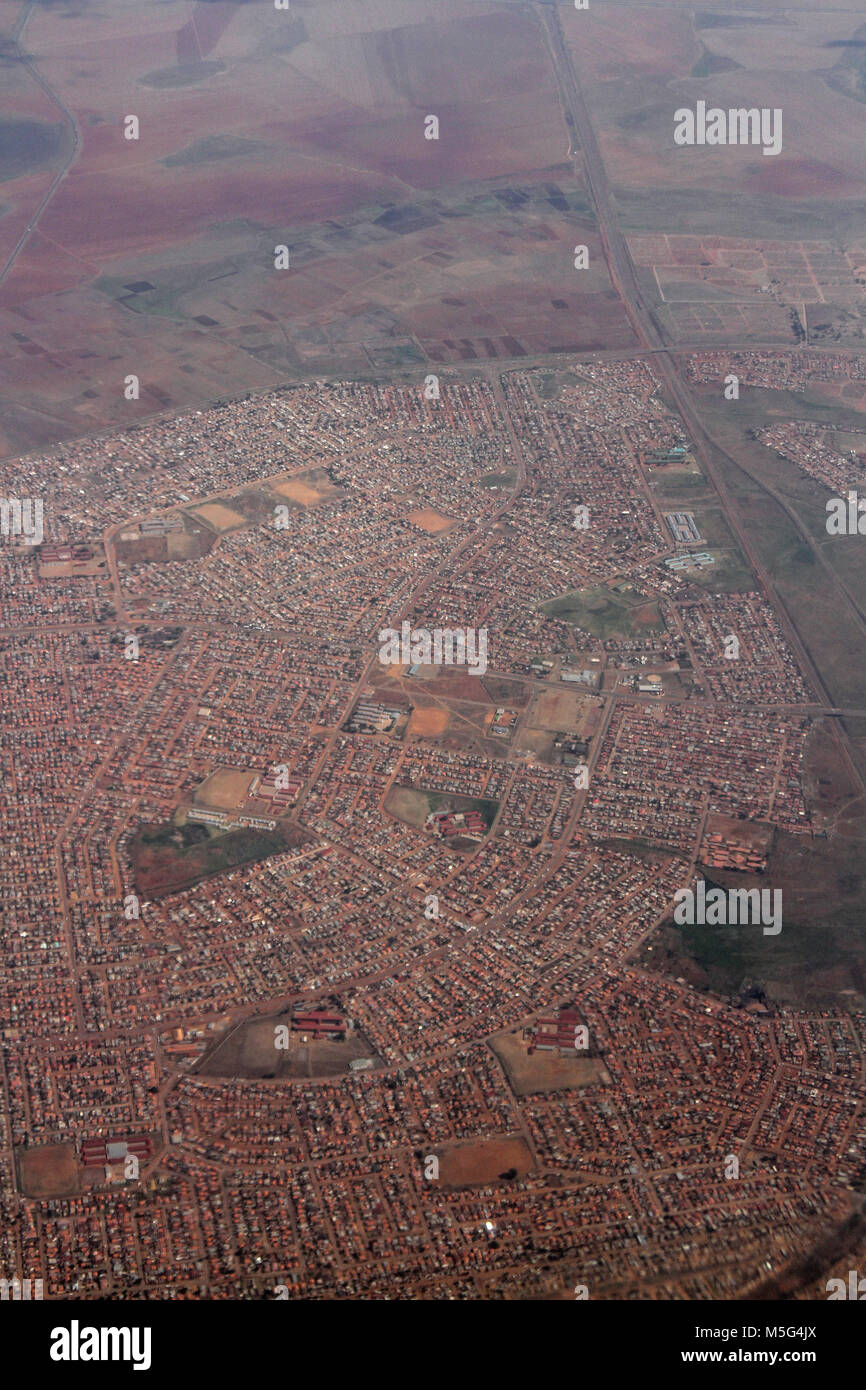 Luftaufnahme von Township Soweto, Südafrika, Stockfoto