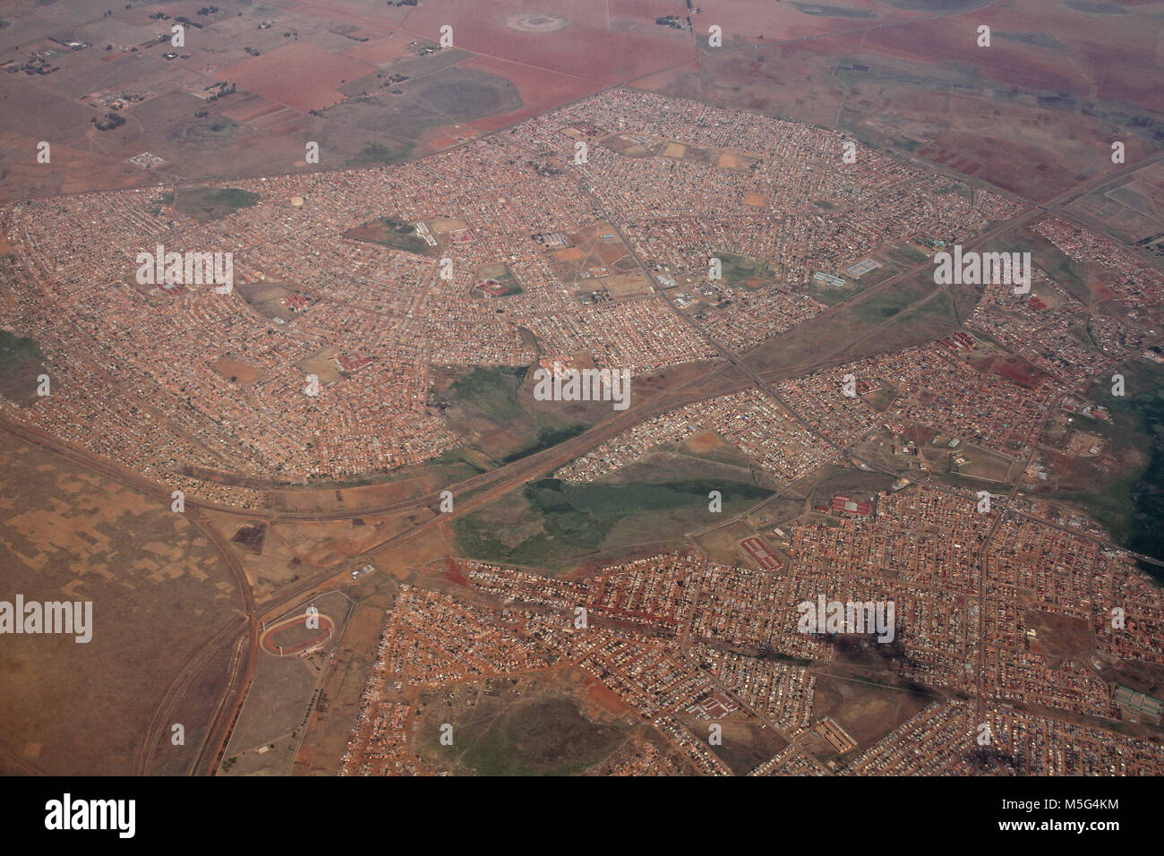 Luftaufnahme von Township Soweto, Südafrika, Stockfoto