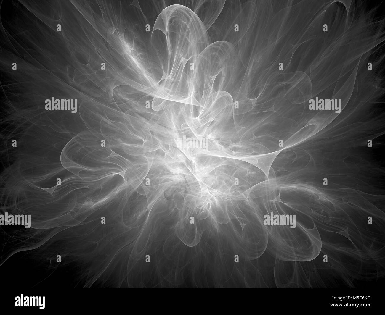 Leuchtende plasma Flame im Raum, Schwarz und Weiß, Computer abstrakte Textur für Overlay oder Bildschirm Effekt erzeugt, 3D-Rendering Stockfoto