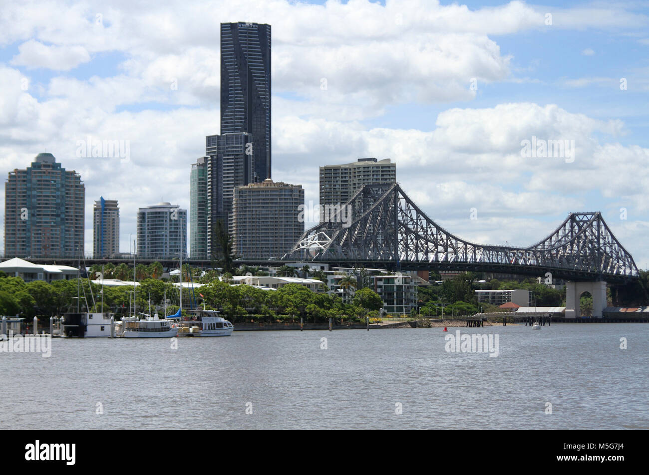 Story Bridge und die Skyline der Stadt mit Brisbane River, Australien Stockfoto