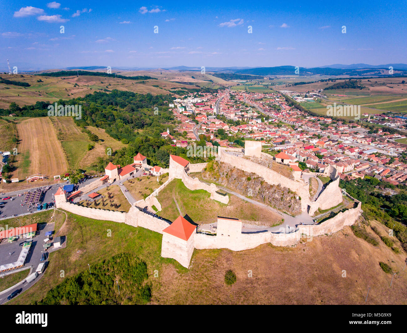 Rupea/Reps Festung in Siebenbürgen, Rumänien Luftaufnahme Stockfoto