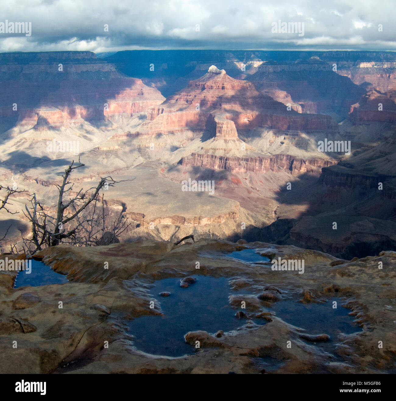 Grand Canyon Nat Park Blick von Powell Point nach e Januar 27., 2013. Nach ein paar Tagen regen Duschen, der meiste Schnee auf der South Rim ist geschmolzen. Pfützen sind überall an diesem Nachmittag. Die Ansicht ist von Powell Punkt entlang Einsiedler Straße am Südrand des Parks. Stockfoto