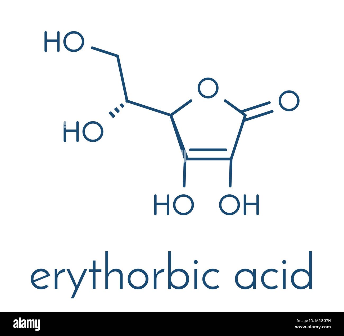 Isoascorbinsäure acid Konservierungsmittel Molekül (Antioxidans). Skelettmuskulatur Formel. Stock Vektor