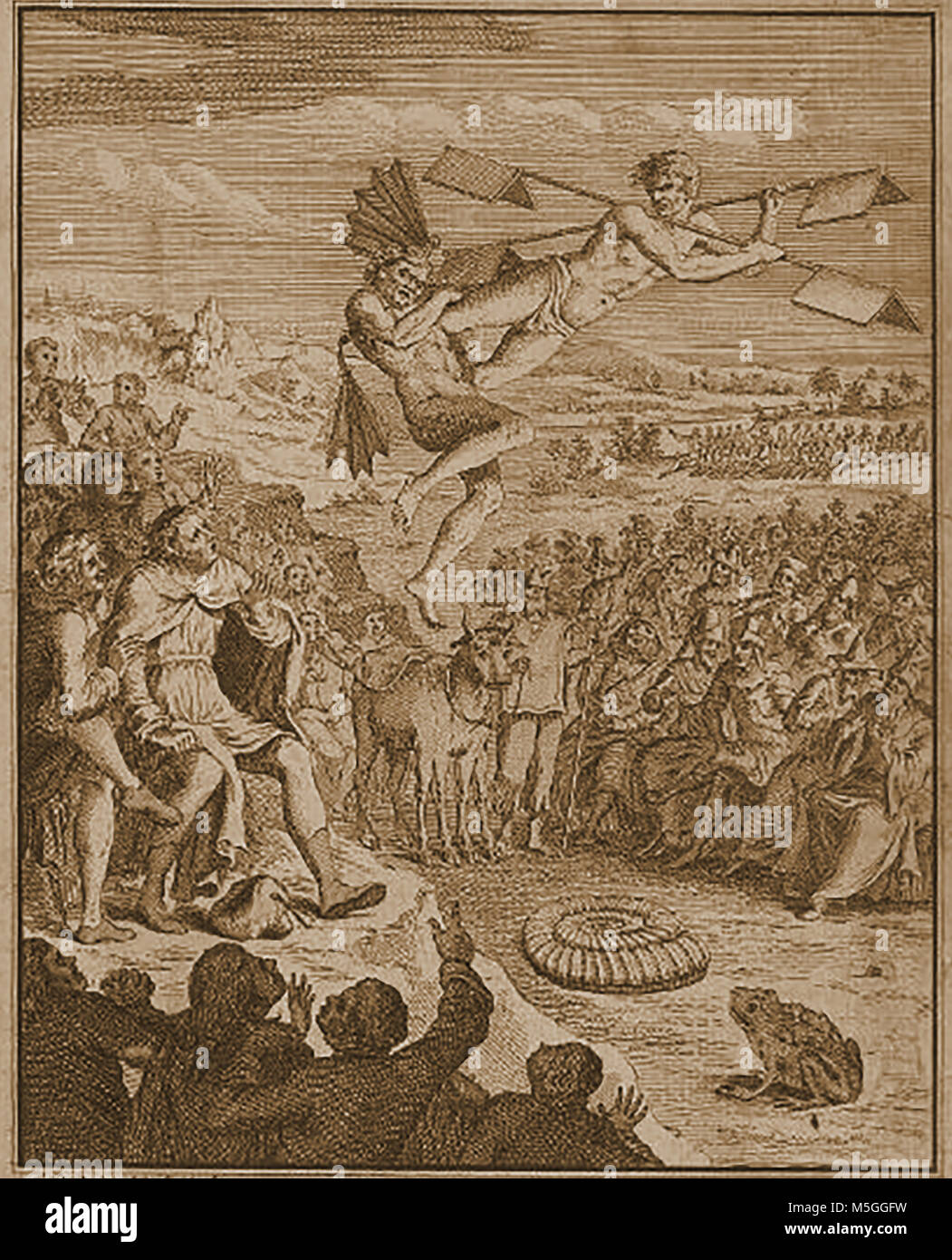 Historische Luftfahrt, Luftballons und fliegenden Maschinen - eines Künstlers Eindruck eines fliegenden Maschine 1751 Stockfoto