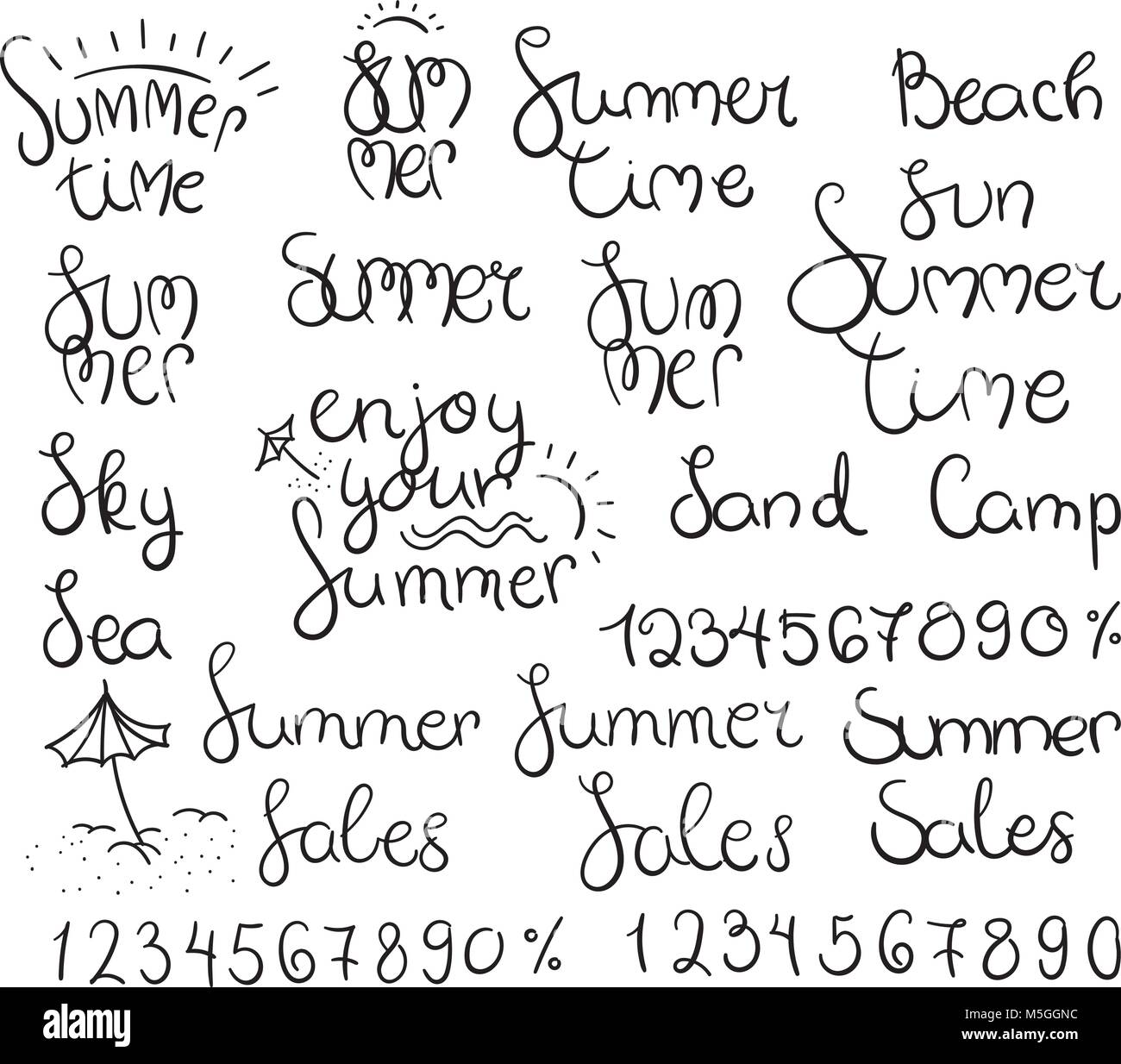 Sommer Schrift und Symbole Stock Vektor