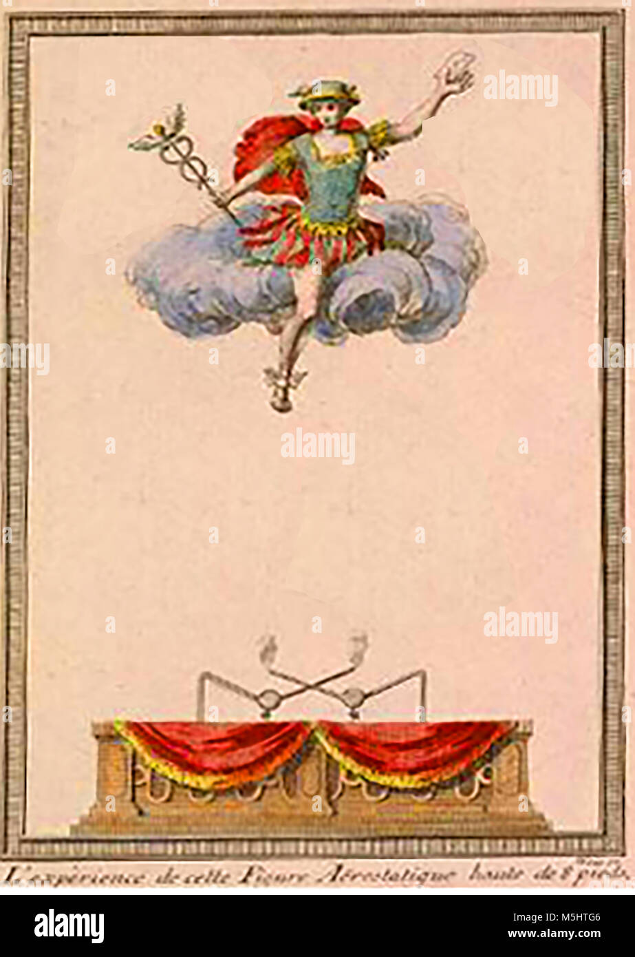 Fliegende Maschinen - Eine frühe phantasievolle Darstellung eines vermeintlichen fliegende Maschine, die in der Kriegsführung verwendet werden könnte. Stockfoto