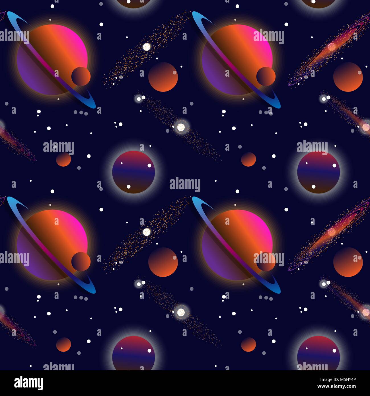 Realistische open space. Die Milchstraße, Sterne und Planeten. Fremden Planeten Hintergrund. Gasriesen mit Planeten. Vektor kosmischen Abbildung. Nahtlose Muster. Stock Vektor