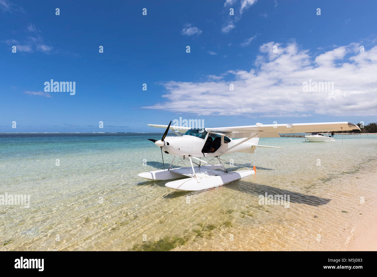 Mauritius, Südwestküste, wasserflugzeug am Strand Stockfoto