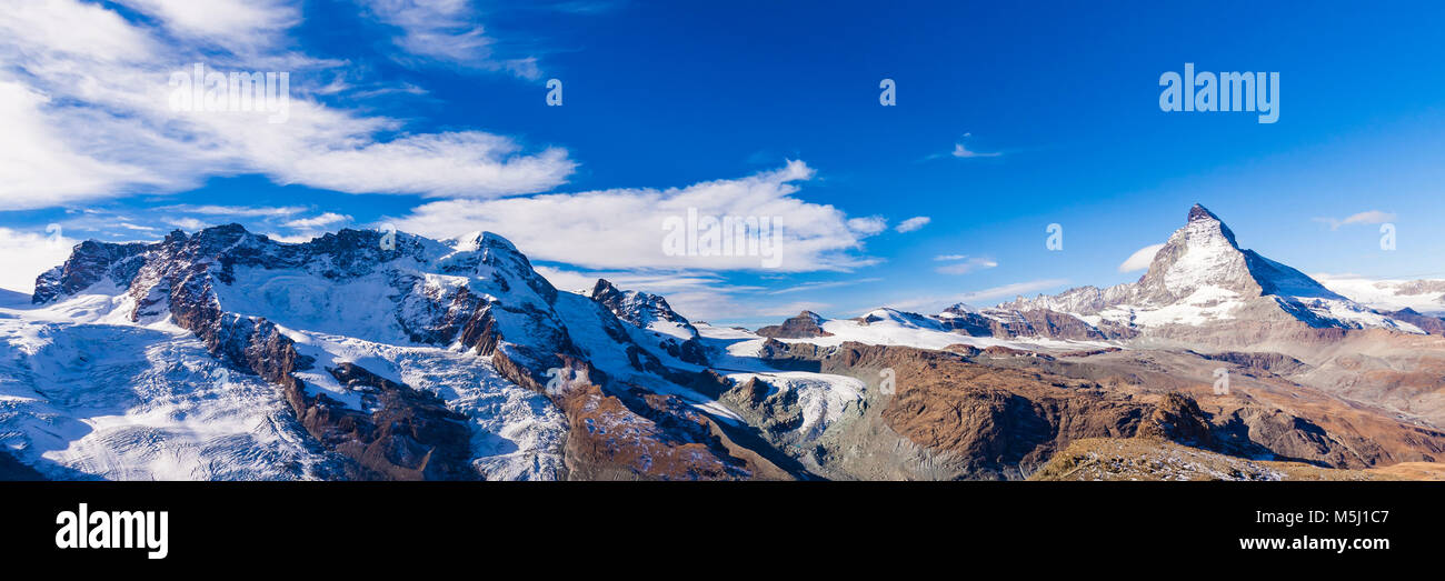 Schweiz, Kanton Wallis, Zermatt, Breithorn, Matterhorn, Bergpanorama, Panorama Stockfoto