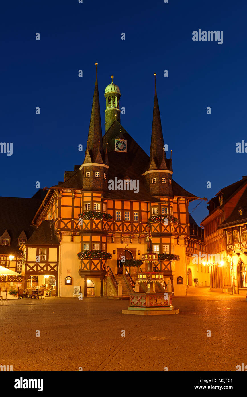 Rathaus von 1420, Marktplatz, Wernigerode, Sachsen-Anhalt, Deutschland Stockfoto
